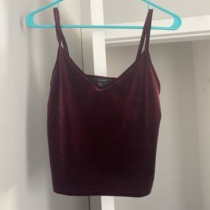Burgundy velvet cropped spaghetti strap top